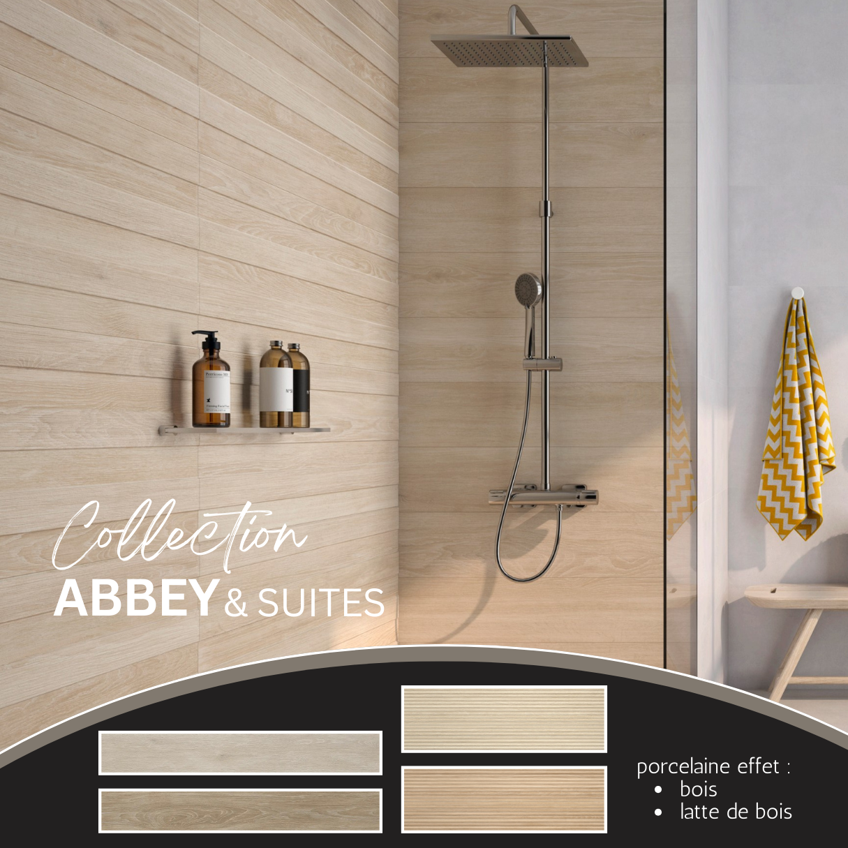 Abbey collection - céramique effet bois & latte de bois