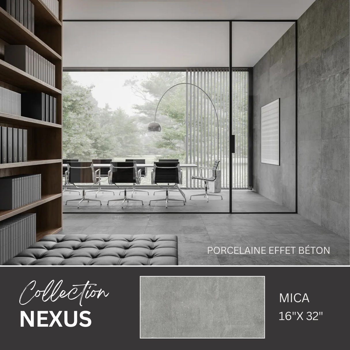 Nexus collection - ceramic concrete look - mica 16x32