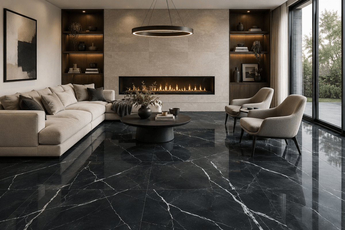 Majesto collection - Céramique effet marbre calacatta noir - Céramique l'Entrepôt