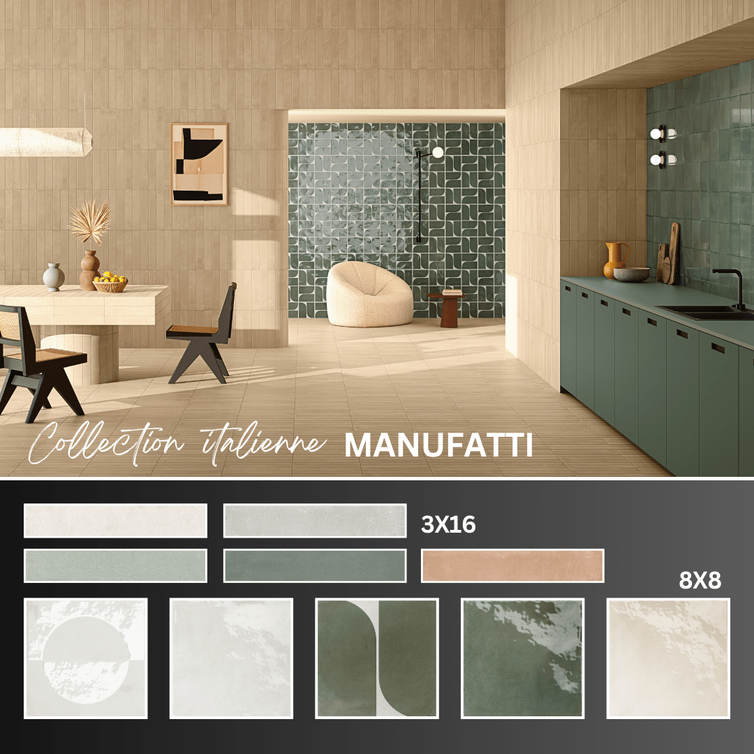 Manufatti collection - Tuile murale & plancher 3x16 & 8x8 - Céramique l'Entrepôt
